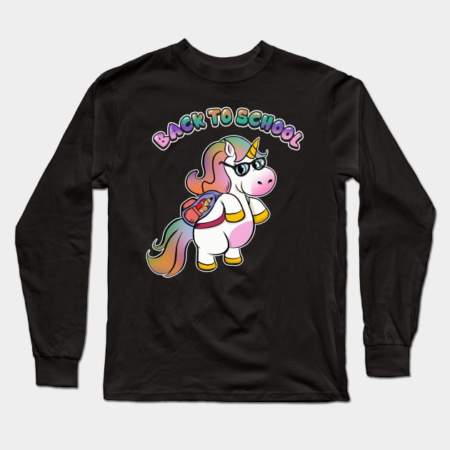 Cute Back To School Unicorn Student with Backpack Long Sleeve T-Shirt by theperfectpresents